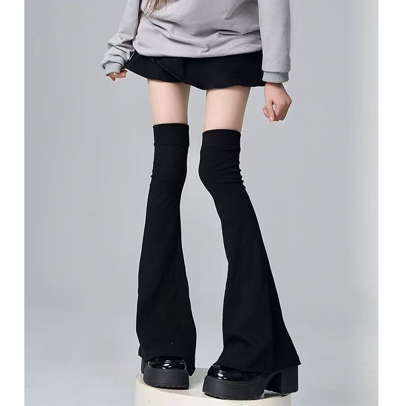 Subculture Black Solid Color Sweet Style Over-The-Knee Stacked Bell High Tube Slimming Slouch Socks Two-Dimensional Wide-Leg Sleeves