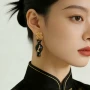 原创蕾丝925刺绣耳环