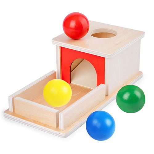 Montessori Wooden Round Ball Coin Box Textile Drum Pressure Ball Table Educational Montessori Children's Smart Toys