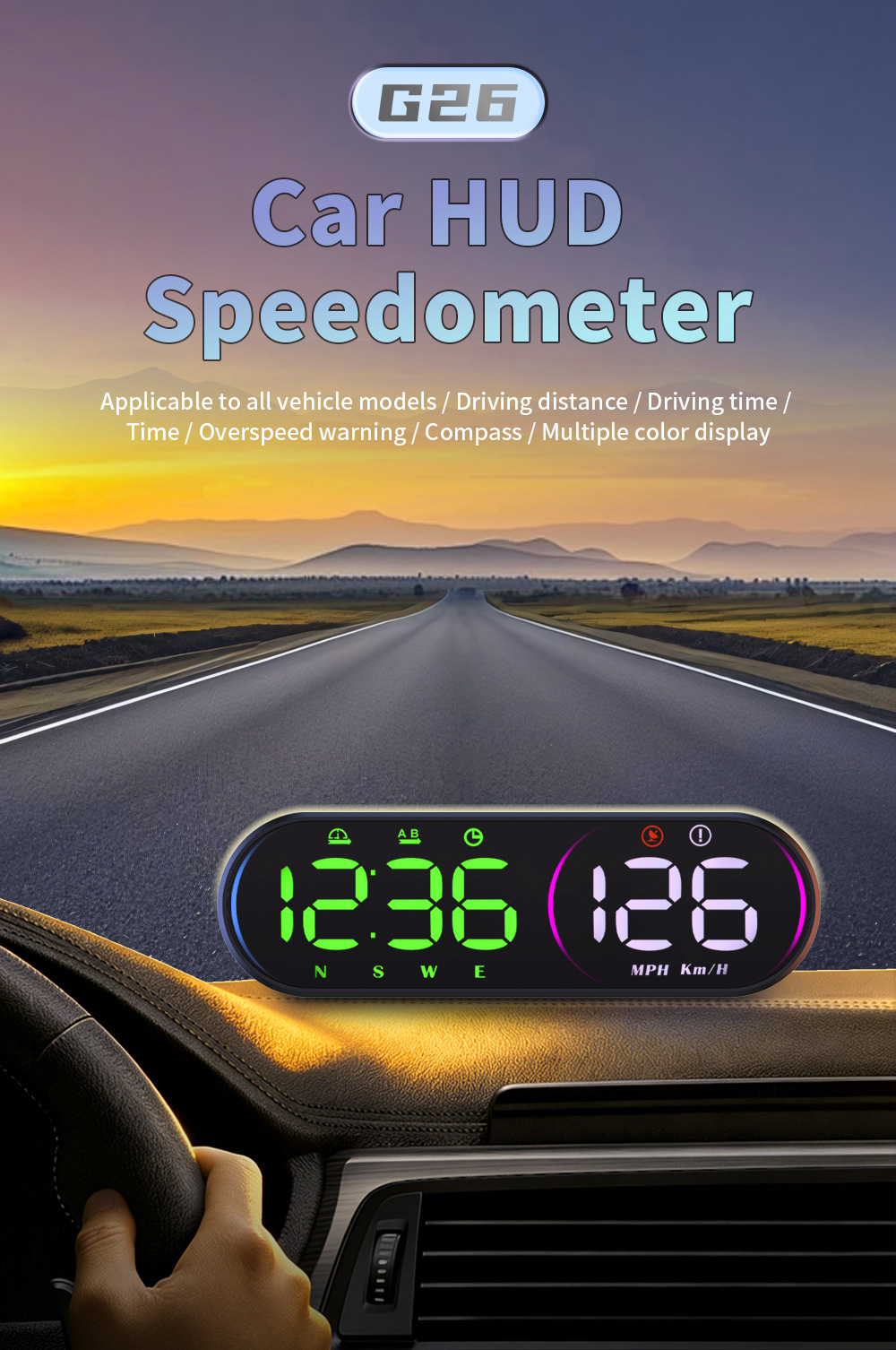 Cross-border popular car HUD head-up display, GPS universal multifunctional speedometer with steering ambient lighting
