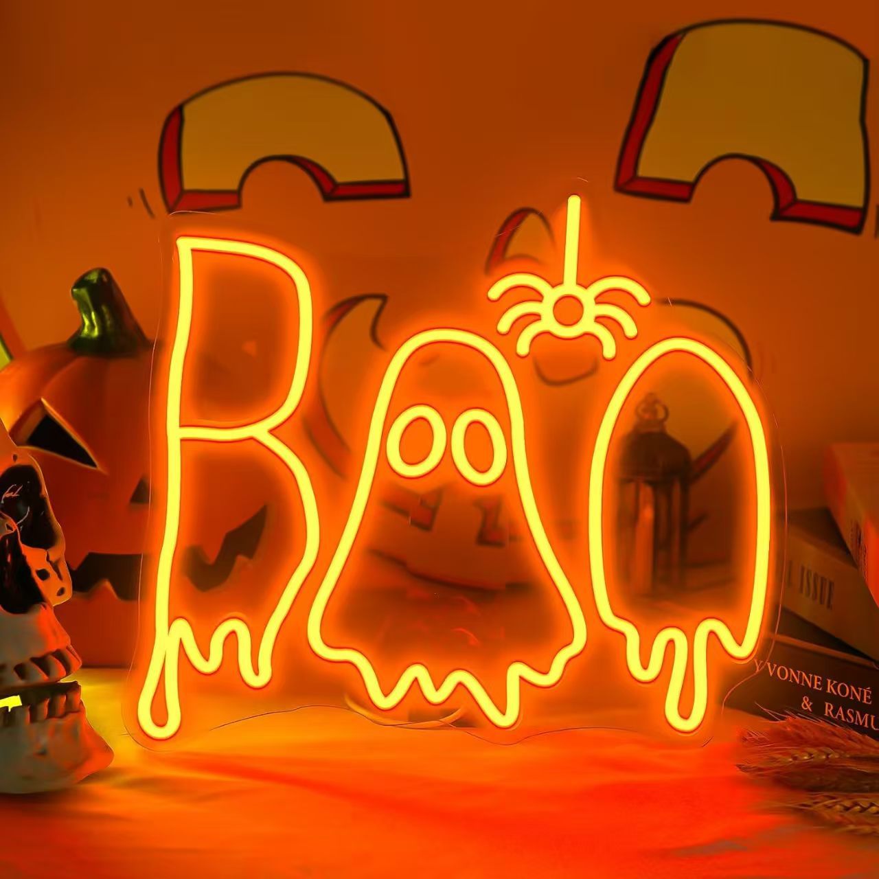 Luz de neón transfronteriza amazónica personalizada calabaza fantasma de Halloween luces decorativas happy Halloween atmósfera