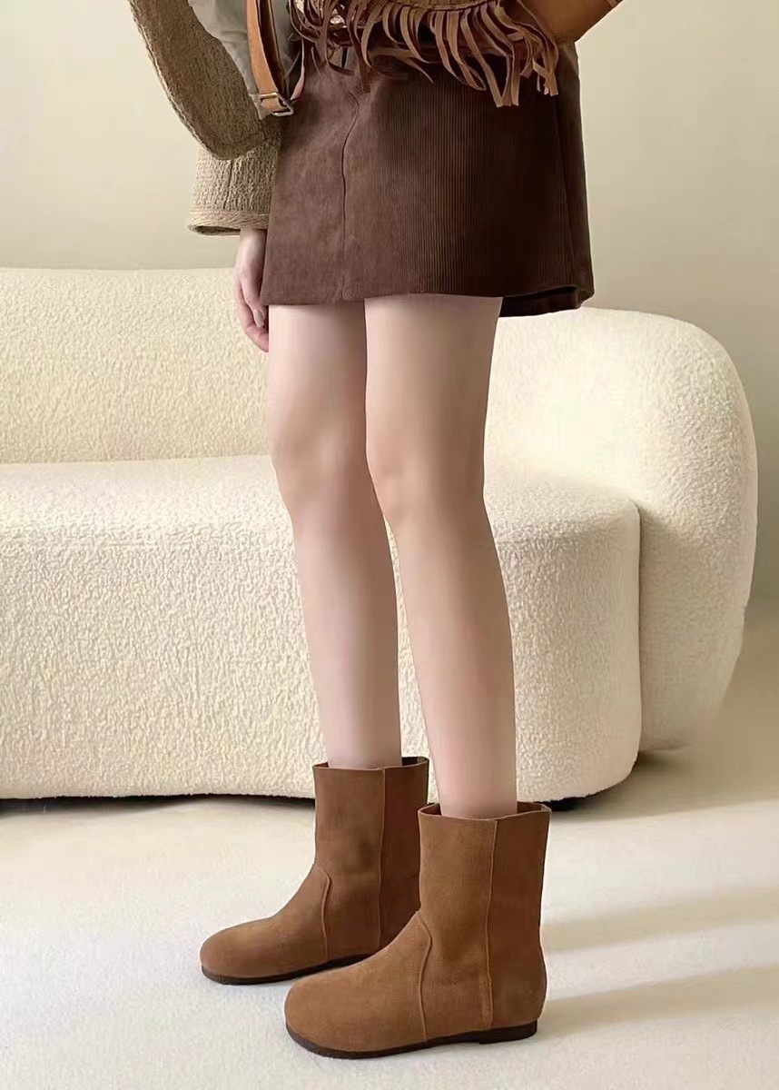 Chaussures ShoeVault en cuir suédé véritable pour femme, modèle Martin, collection automne-hiver 2024, style rétro, bout rond, souple, confortable et polyvalent._voghion.com