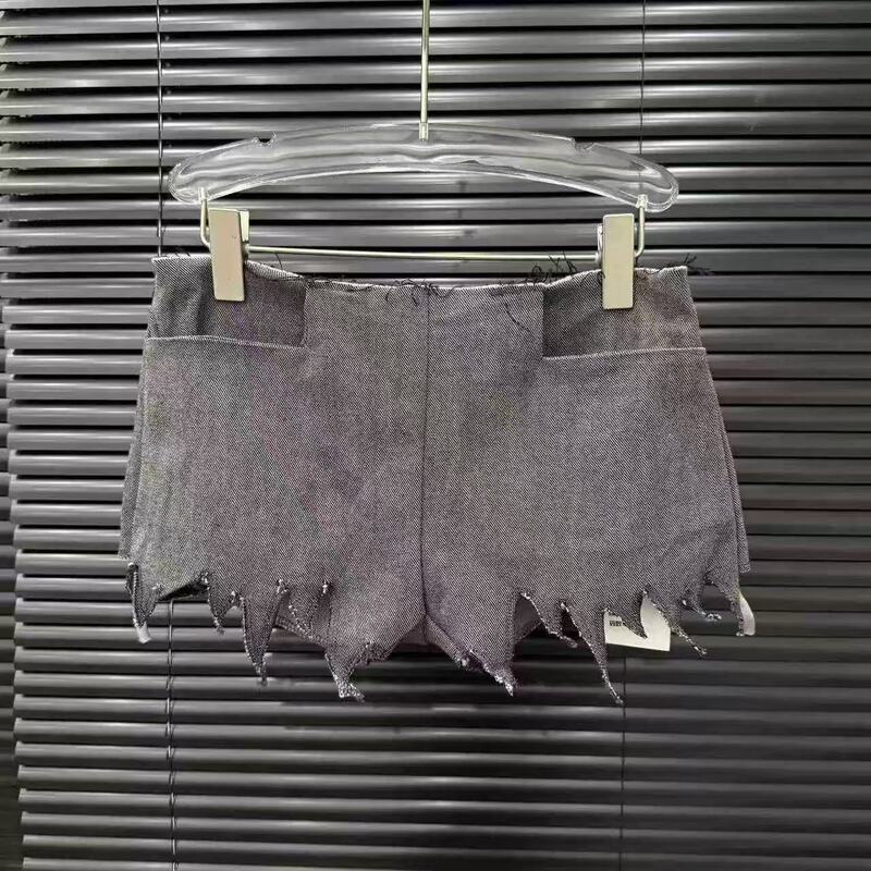 2025 New Summer Style Niche Irregular Tailoring Design Low-Waist Gray Shorts for Women