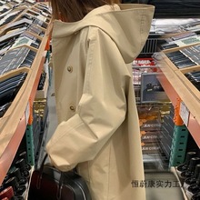 2025秋秋装新款韩版休闲百搭宽松小个子女士中长款女连帽风衣外套