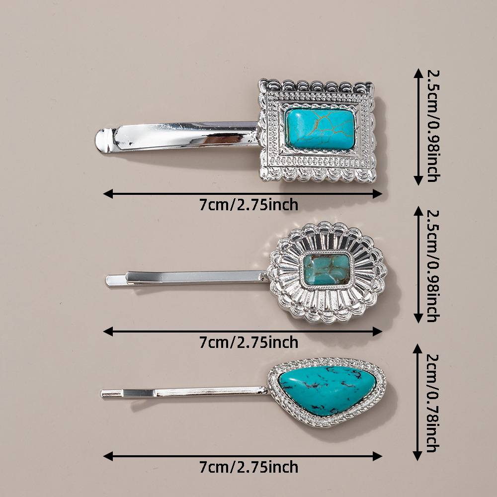 18g Weight Hair Clip Hair Accessories Type December Birthstone Turquoise Inlay Material 1 Set Quantity Outdoor, Street, Shopping Occasion Alloy Material Oval, Heart Shape Pattern Women's Gender Plating, Inlay Design Retro Style Women's Retro Oval Heart Shape Alloy Plating Inlay Turquoise Hair Clip 12