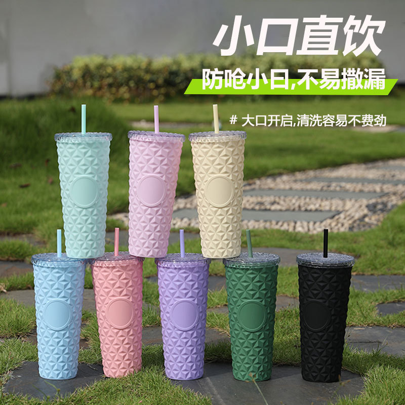 Suministro directo de fábrica AS taza de paja de doble capa taza de agua de plástico de grado alimenticio taza de cristal simple de alto valor de verano de 710ml