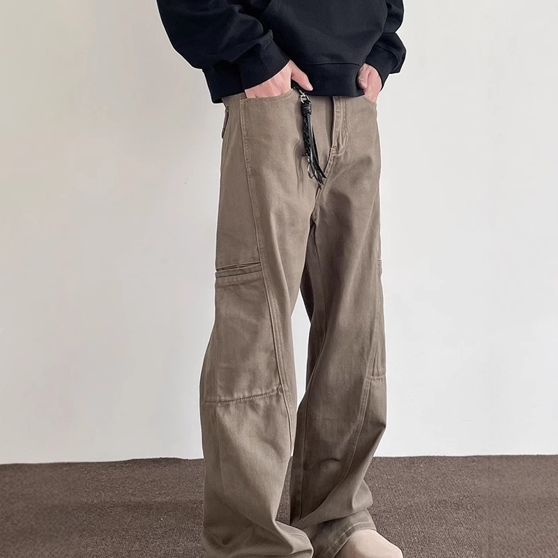 American Retro Maillard Brown Multi-Pocket Cargo Jeans Men's High Street Straight-Leg Flared Cleanfit Pants American Retro Maillard Brown Multi-Pocket Cargo Jeans Men's High Street Straight-Leg Flared Cleanfit Pants