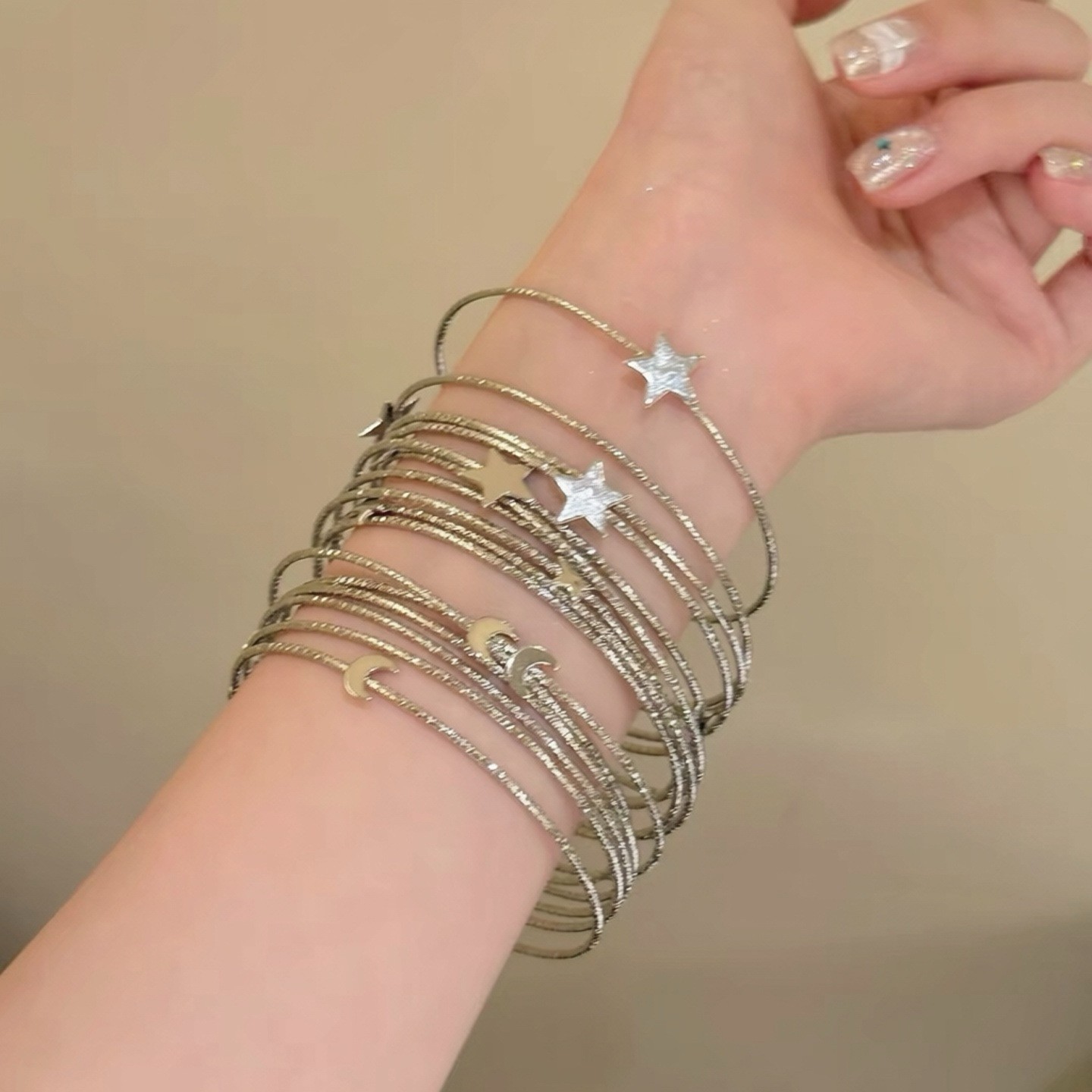 Multi-layered star and moon bracelet (alloy material)