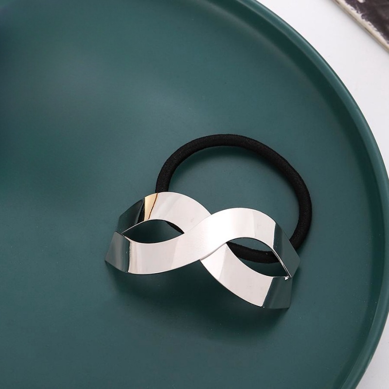 Estilo coreano Simple Red de las mujeres alto elástico de metal cepillado cuerda del pelo lazo banda de goma del pelo cuerda del pelo temperamento banda de pelo tocado