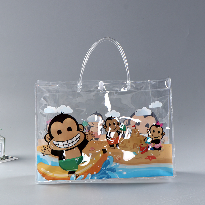 厂家直供PVC手提袋定 做透明塑料服装袋卡通收纳拉链购物袋