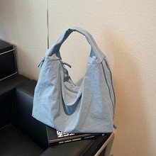 新款大容量托特包包女简约纯色百搭慵懒风单肩包休闲通勤手提布包