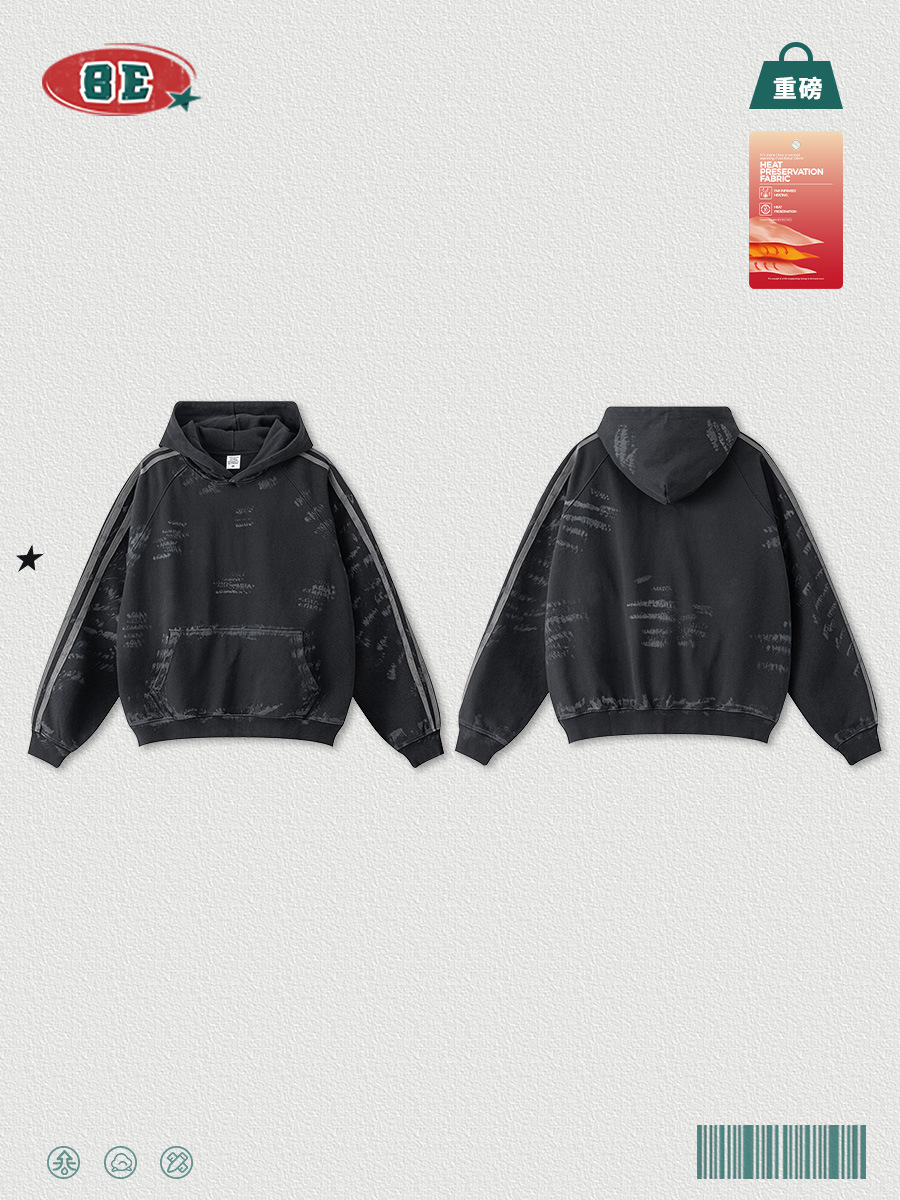 BE ropa de hombre | 2025 otoño e invierno Bajia tienda de compradores de alta calidad viento sucio pintado viejo retro suéter con capucha hombre image 5
