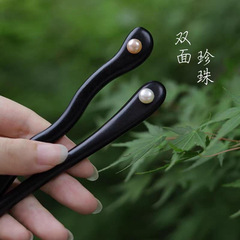 发簪檀木双面碟贝木簪2025现代日常高级感气质木质盘发簪子新中式
