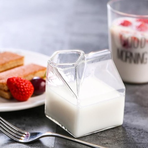 正惠供应 牛奶盒杯家用耐高温ins高颜值玻璃杯儿童牛奶杯早餐杯