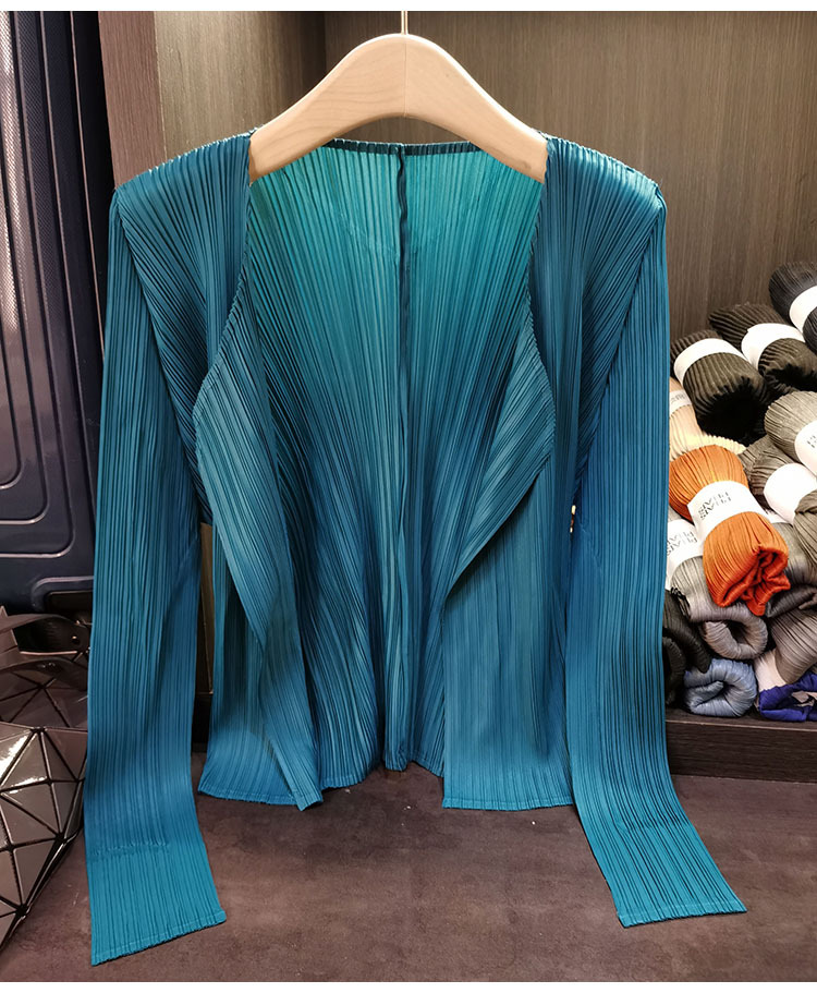 Áo cardigan nữ tay dài xếp ly không cài khuy, phong cách đơn giản cao cấp mùa xuân hè — Màu xanh lam nhạt, Màu đen, Xanh Lông Công, Màu hồng chi tiết 12