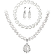 跨境新款欧美流行饰品 精美时尚珍珠颈链耳环 法式气质项链三件套