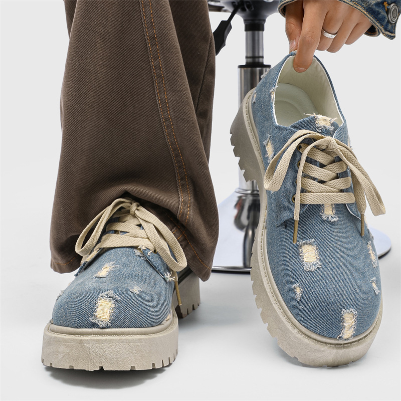 Zapatos derby de estilo de destrucción de nicho originales, nueva tendencia para hombres, personalidad de todo fósforo, zapatos casuales de suela gruesa, zapatos de cuero de cabeza grande