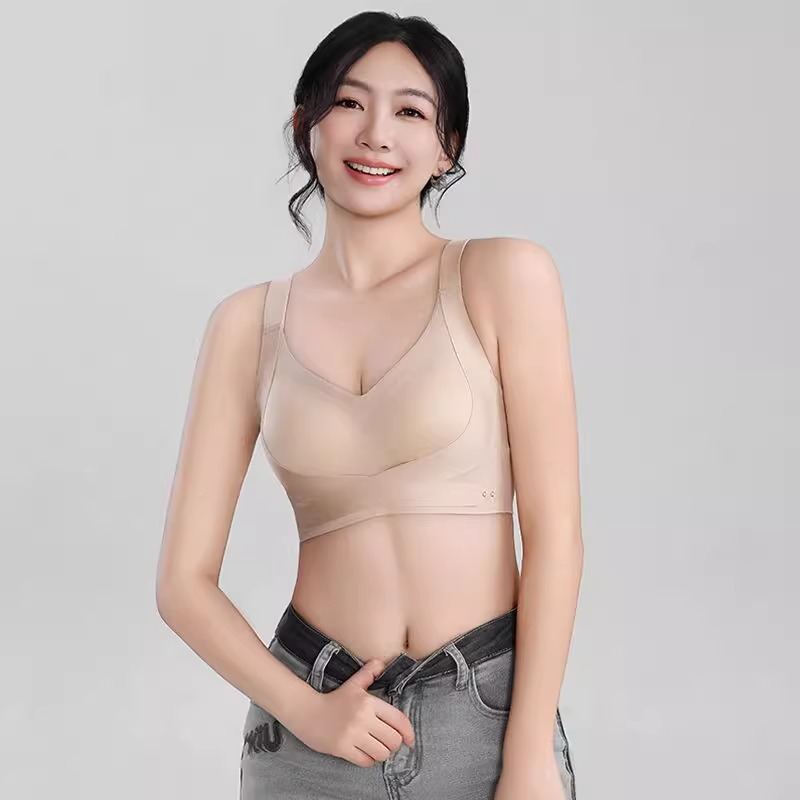 Ropa interior ajustable sin anillo de acero para mujeres pechos pequeños que se reúnen en el pecho lateral y se elevan contra la caída de la espalda integral sin marcas