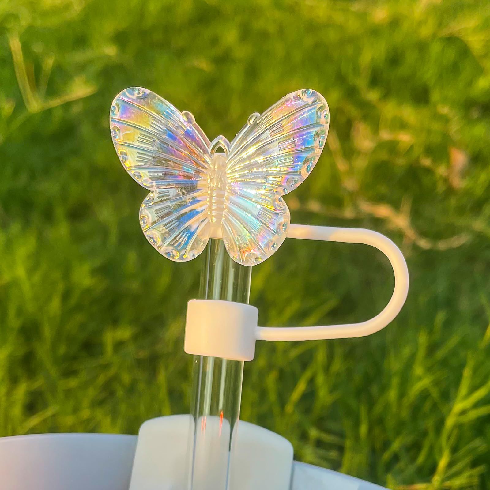 Nueva tapa de pajita de mariposa tapón de polvo color acrílico mágico cubierta de pajita de mariposa taza de agua cubierta de pajita decoración