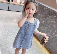 2021 new Korean style baby girl dress, summer solid color suspender skirt, denim skirt, baby girl trend skirt