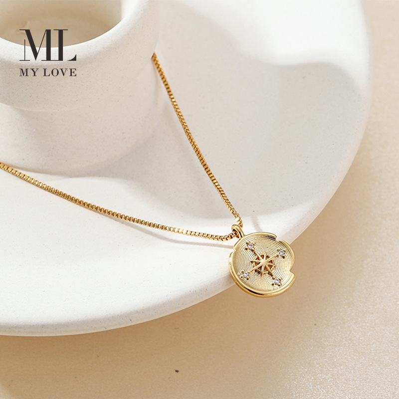 MAI NA BRASS 도금 18K TRUE GOLD 유럽 및 미국 미니멀리스트 틈새 스타일 지르콘 BAMANG STAR 라운드 브랜드 펜던트 목걸이
