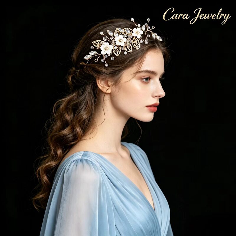 European and American Cross-Border Headwear, Soft Clay Flower Accessories, Crystal Headbands, Hand-Woven Headwear, White Flower Rhinestone Photo Accessories