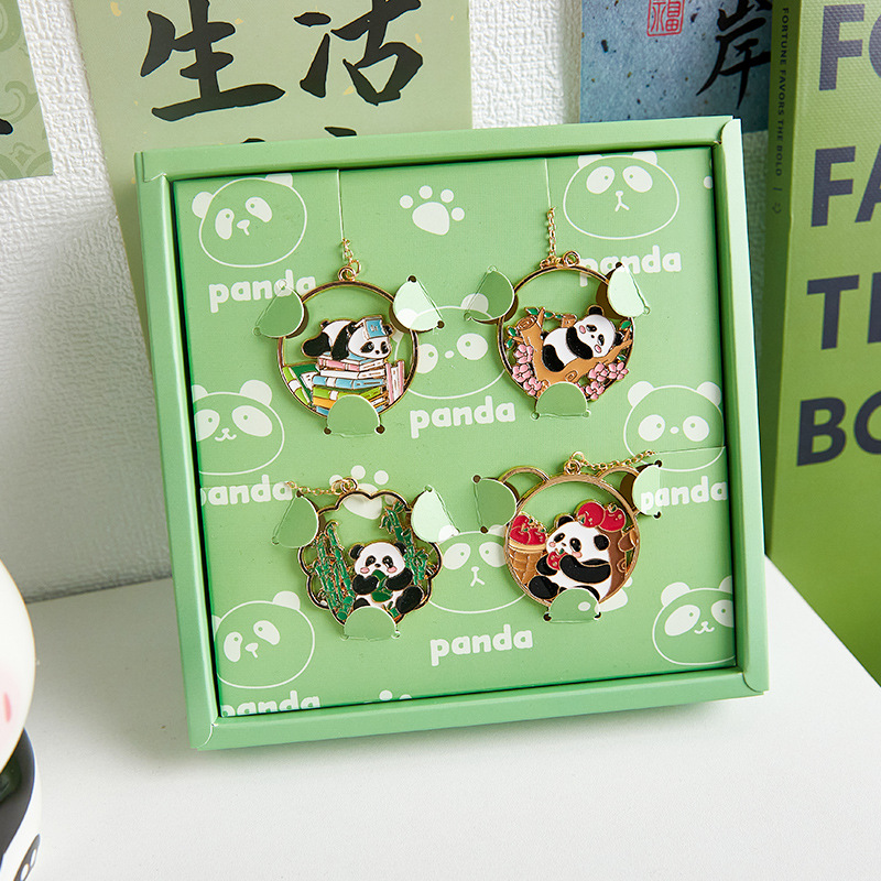 Lindo Panda aleación de zinc marcador caja de regalo lindo exquisito chica corazón creativo marcador estudiante lectura libro página clip