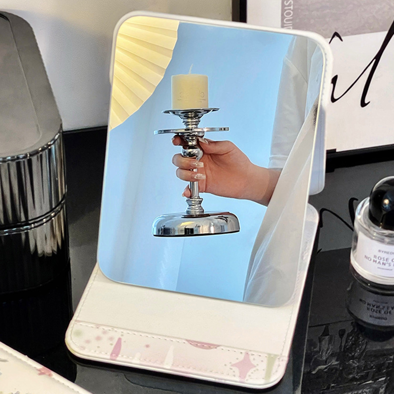 Espejo plegable espejo de tocador de escritorio de un solo lado pequeño dormitorio de estudiantes portátil de alto aspecto Oficina escritorio hogar