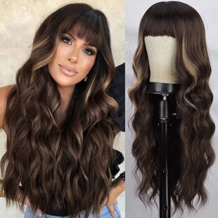 Cross-Border European and American Fashion Full Bangs Long Curly Wig for Women with Gradient Big Waves Synthetic Fiber Head Wig Wigs