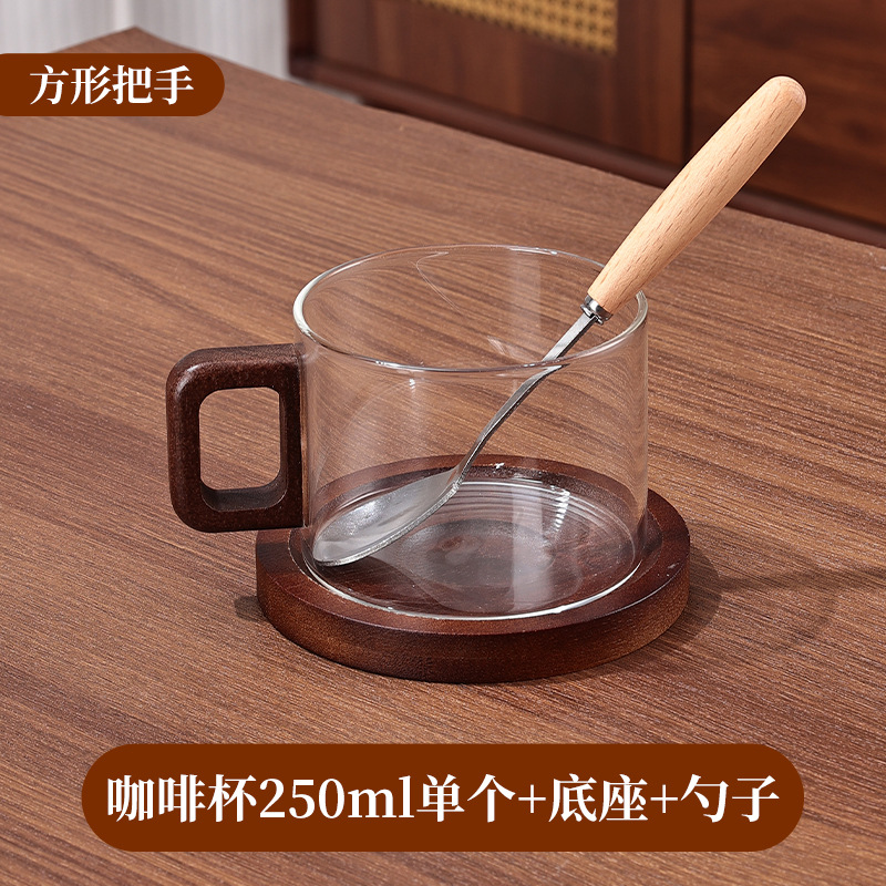 Taza de vidrio de alta temperatura de alto silicio de silicio, taza de alta calidad, taza de agua de alto valor, taza de café de madera de latte americana