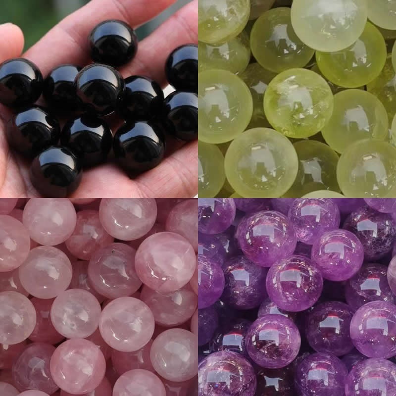 Base de inauguración de la casa natural, amatista rosa, bola de cristal blanco, obsidiana, piedra en bruto, bola de citrino, pulido