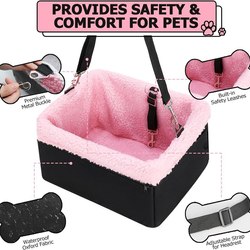 Dog Car Seat Small Pet Booster Seat with Metal Frame Double Layer