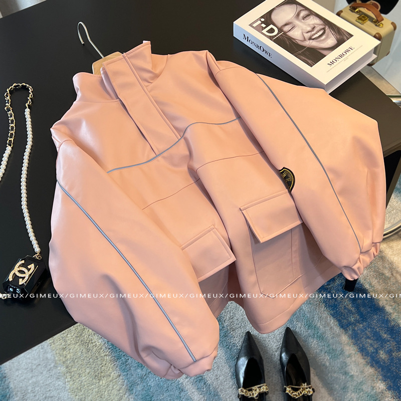 Pink Ski Jacket for Women 2024 Winter American Style Thickeneded Quilted Loose Windproof Jacket Mid-Length Leather Jacket Versatile