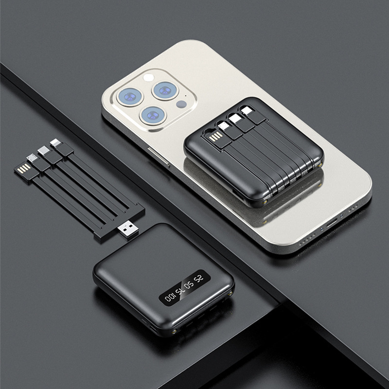 Mini extraíble con cuatro líneas de carga para viajes al aire libre fuente de alimentación portátil 10000mAh para teléfonos móviles