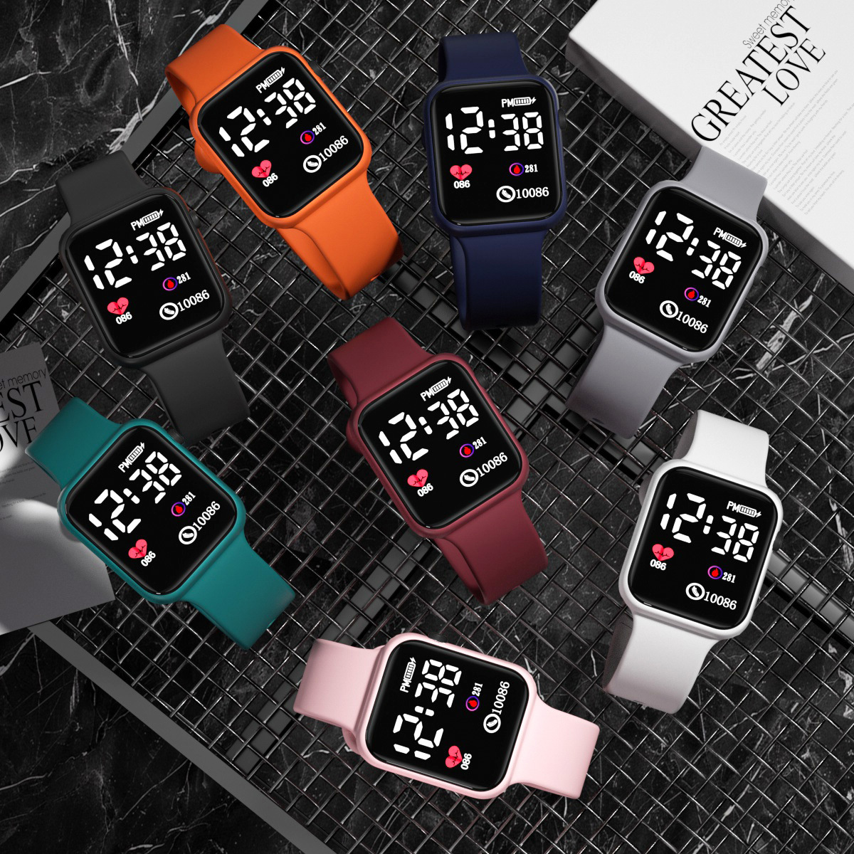 2022 New Y1 Love Model Led Watch Casual Square Men's and Women's Digital Sports Student Electronic Watch