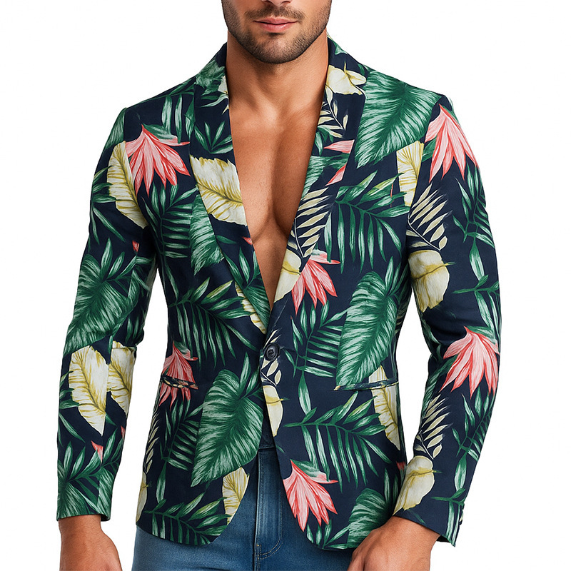 Foreign Trade Amazon Hot Selling Men's Slim Two-Button Suit Dress Floral Casual Suit Jacket 8731