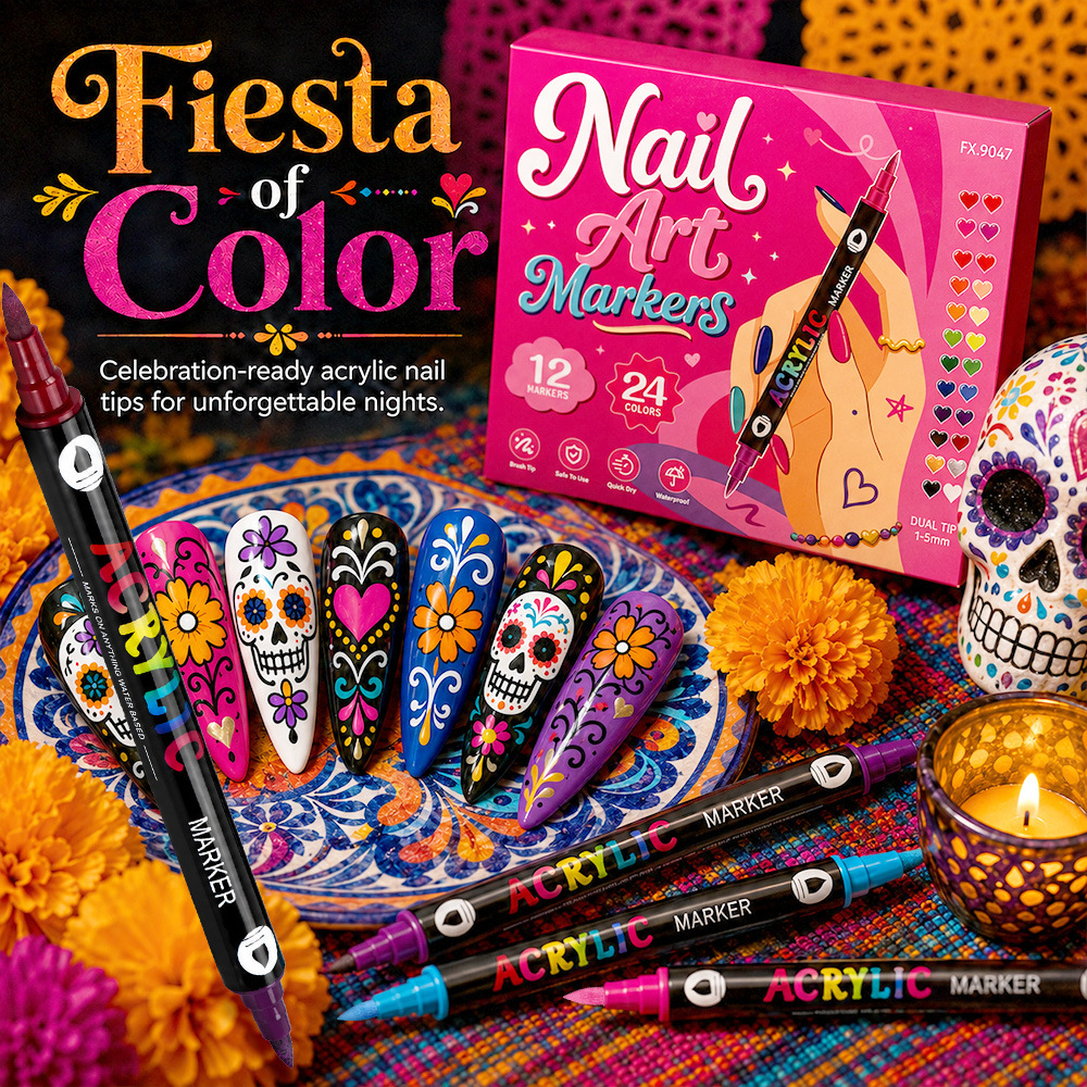 Cross-border bestseller: Dual-tip colored nail art pen, creative nail art, wearable nails, DIY graffiti pen, waterproof and quick-drying painting pen