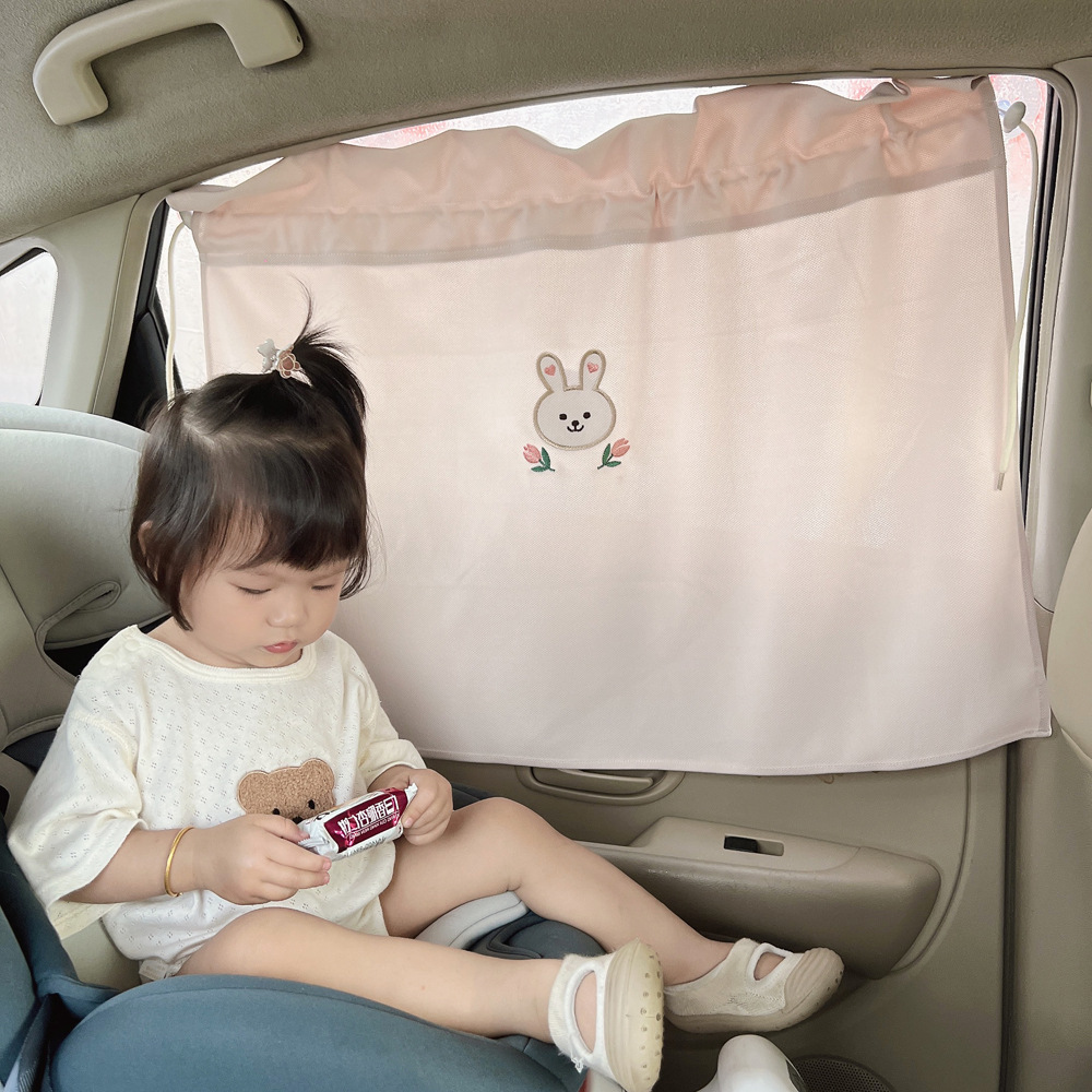 ins Korean style bear embroidery car curtains home car blackout curtains car sunshade curtains with suction cups