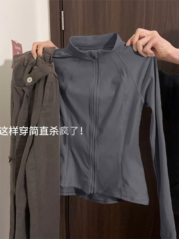 アイスシルク日焼け止め服 女性用 2025 スリムフィット スタンドカラー ヨガウェア 日焼け止め服セット 薄手ジャケット サイクリングウェア UPF50+|undefined