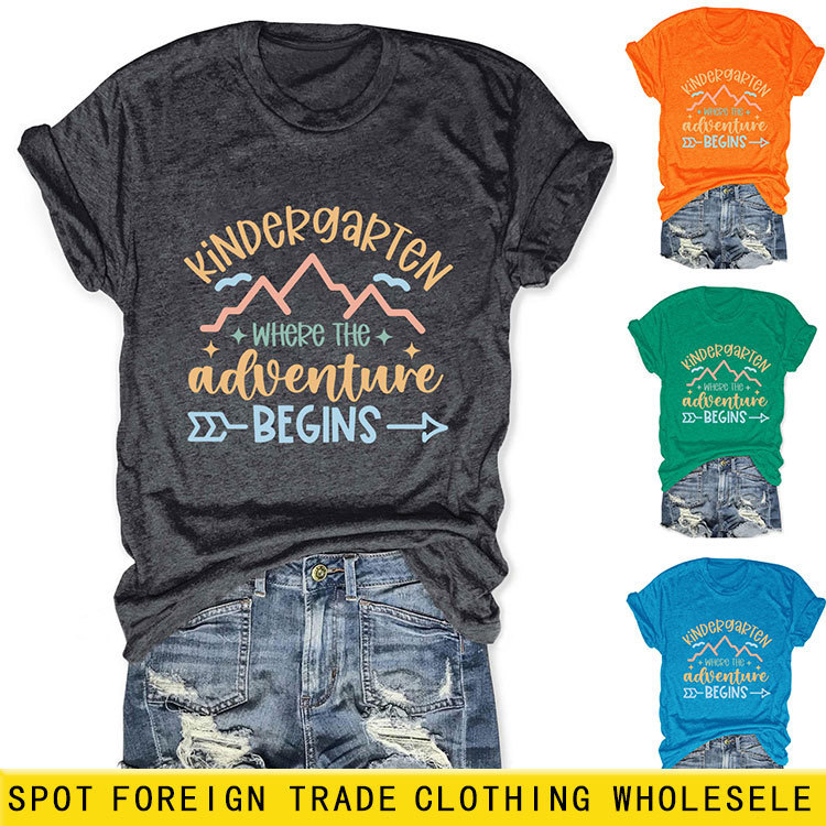 Kindergarten Where the Dashan Amazon Cross-Border Foreign Trade Wholesale Women's Loose Plus-Size Short-Sleeve Shirts Are Sold