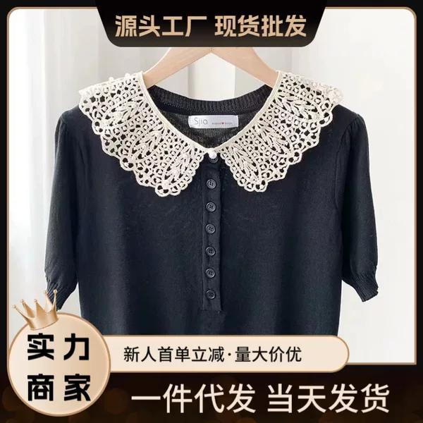 Pearl Lace Fake Collar Korean Style Lace Women's Hollow Cotton Silk Shawl Summer Sun Protection Fake Collar Versatile Wholesale