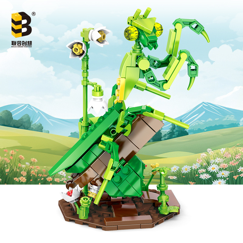 Creación conjunta 7650 modelos de insectos Mantis Mantis ensamblan bloques de construcción, pequeños juguetes de rompecabezas para niños al por mayor en tiendas físicas