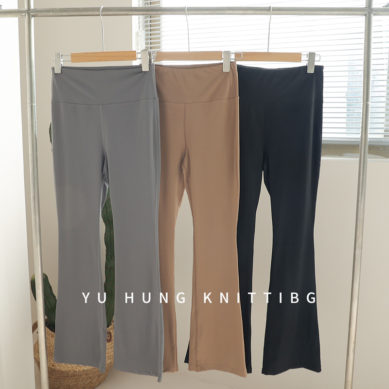 運動喇叭褲女緊身顯瘦高腰提臀闊腿褲裸感彈力透氣休閒瑜伽九分褲