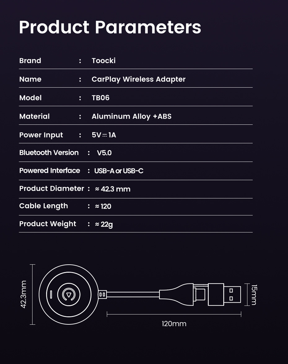 Toocki Car Wired to Wireless Carplay Apple Charging Two-In-One Smart Car-Machine Interconnection Navigation Box