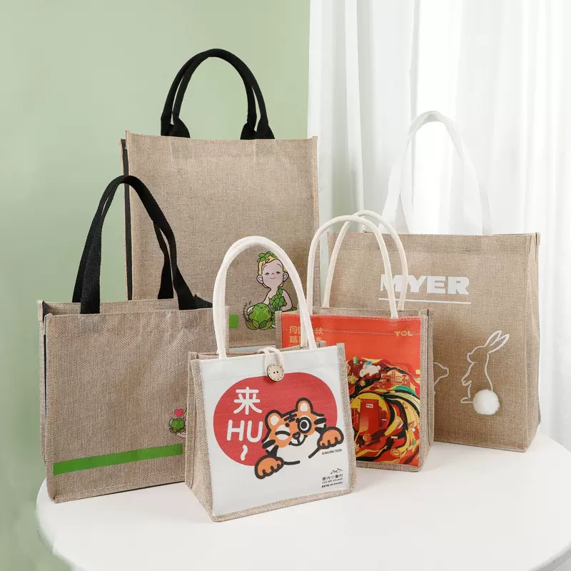 厂家定制手提黄麻袋棉麻购物袋手绘亚麻礼品袋国潮粗麻布袋子定做