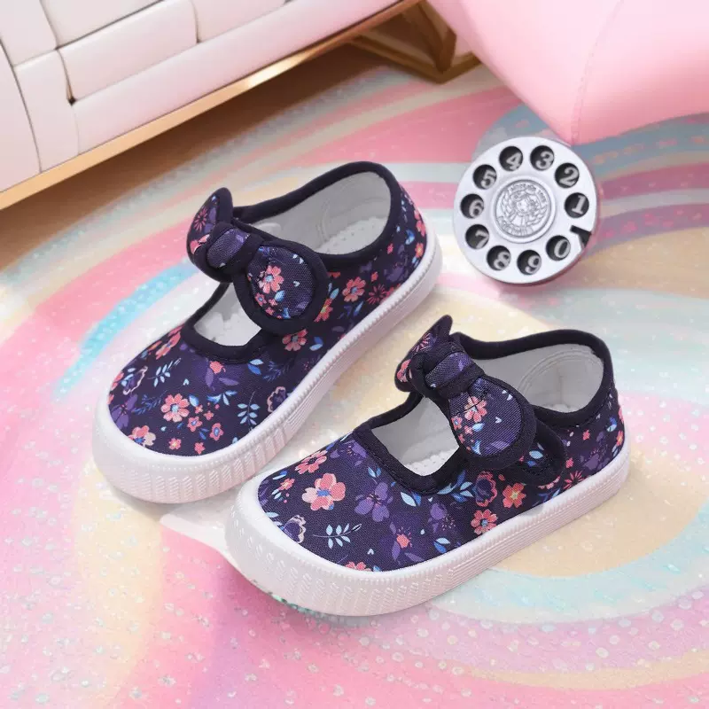 女童帆布鞋蝴蝶结魔术贴幼儿园校园春秋四季女孩运动鞋轻便中小童