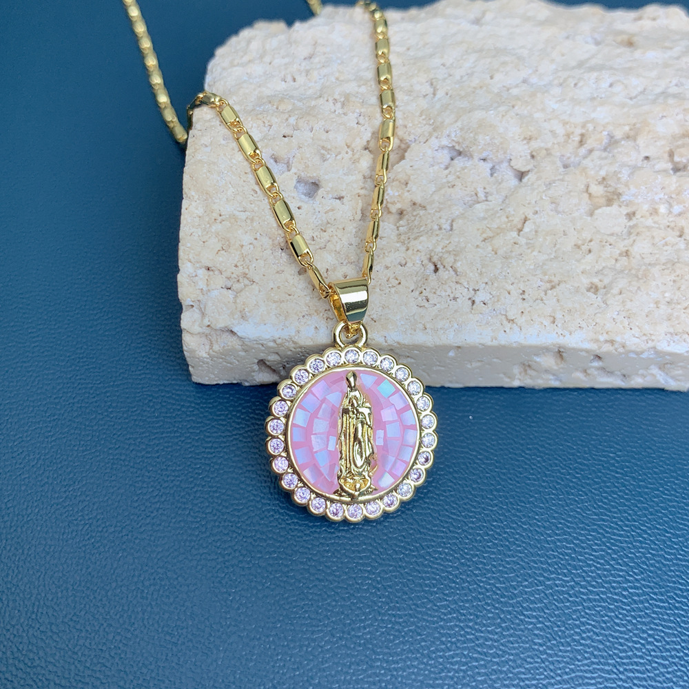 Fashion Portrait Copper Inlay Shell Zircon Pendant Necklace 1 Piece