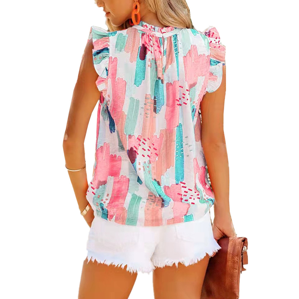 Women's Chiffon Shirt Sleeveless Blouses Printing Fashion Printing display picture 9