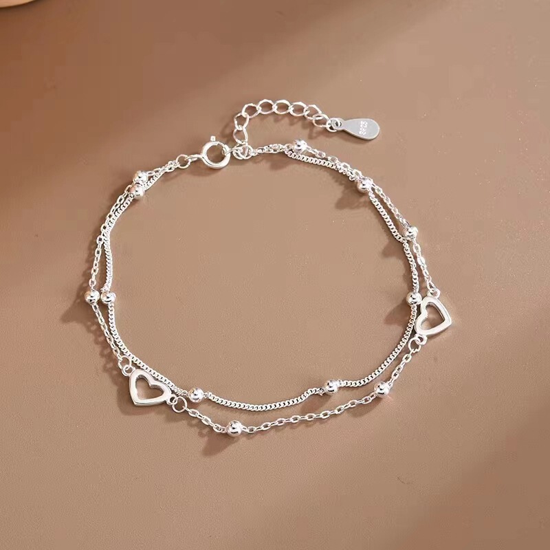 Double-Layer Heart Bracelet for Women, Niche Design, High-End, Best Friend, Student, Accessible Luxury, Japanese and Korean Stylish, Cool Style Hand Jewelry