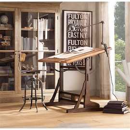 美式书画画台书法网红设计师桌子画架实木工作台绘画桌手工绘图-
